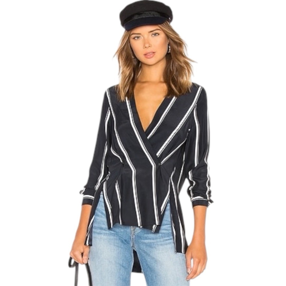 Rag & Bone Debbie Navy & White Stripe Crossover Blouse Cotton. Women. Sz XS